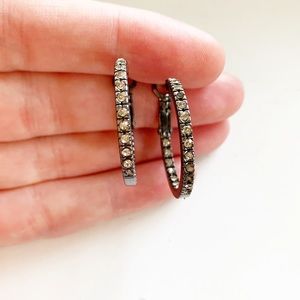 Chic gunmetal & rhinestone hoop earrings